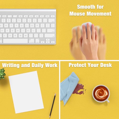 Yellow PU Leather Desk Mat 23.6 x 13.8 Inches Waterproof Non-Slip Office Pad