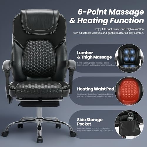 MALOL 300 lbs Big & Tall Massage Office Chair Black with Heat & Vibration