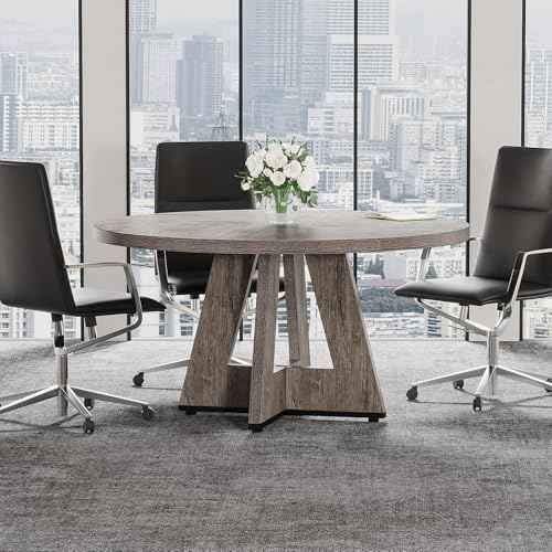 Tribesigns 47-Inch Round Conference Table for 4-6 People, Wooden Meeting Room Table with Thicken Tabletop and Wood Base (Grey)