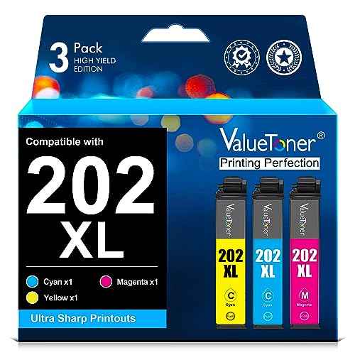 Valuetoner 202 202XL Remanufactured Ink Cartridges Replacement for Epson 202XL Ink Cartridges Multipack for Expression Home XP-5100 Workforce WF-2860 Printer (, 1 Cyan, 1 Magenta, 1 Yellow)