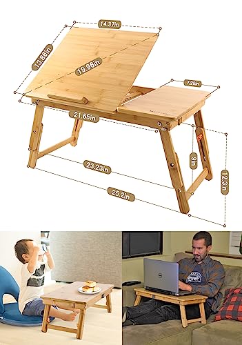 Nnewvante Bamboo Laptop Desk for Bed 21.6 Inch Tilting Top with Drawer