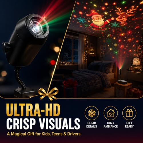 Christmas 10-Piece Upgraded 5D Plug & Play HD Projector with 6 Styles - Night Light for Bedroom, Car Interior, Gaming Room