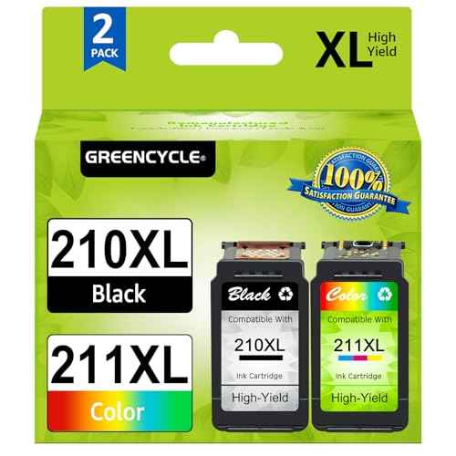 GREENCYCLE 2 Pack 210XL CL211XL Black and Color Combo Pack PG-210XL CL-211XL PG210XL CL211XL Remanufactured Ink Cartridge Replacement for Canon PIXMA MP490 MP480 MP495 MP499 (1 Black, 1 Tri-Color)