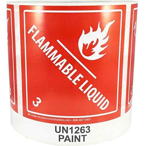 Hazard Class 3 D.O.T. UN1263 Paint Flammable Liquid Labels 4 x 4 3/4 Inch Square 500 Adhesive Labels