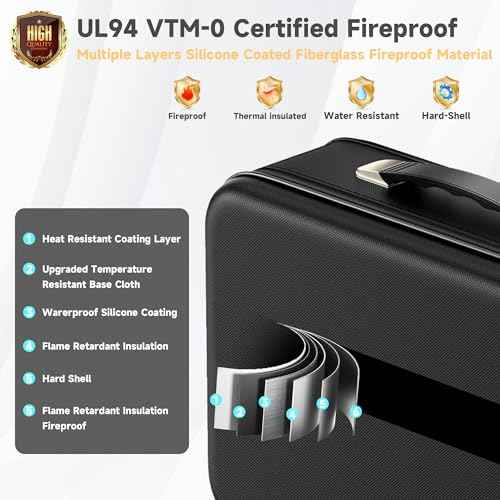 Fireproof Document Box,Fireproof and Waterproof Document Safe,Portable File Storage Box With Lock,Large Capacity,Hard Shell Material,For Storing Important Documents and Valuables (black)
