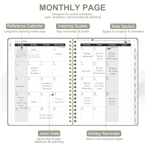 Valome 2026-2027 Academic Planner Jul 2026-Jun 2027, 6.3x8.5 inch Green Weekly & Monthly Organizer