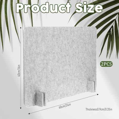 2pcs Acoustic Desk Privacy Panel, 24 x 16" Desk Dividers for Students Desk Partition with Support Feet for Office or Home Use(Silver Gray)