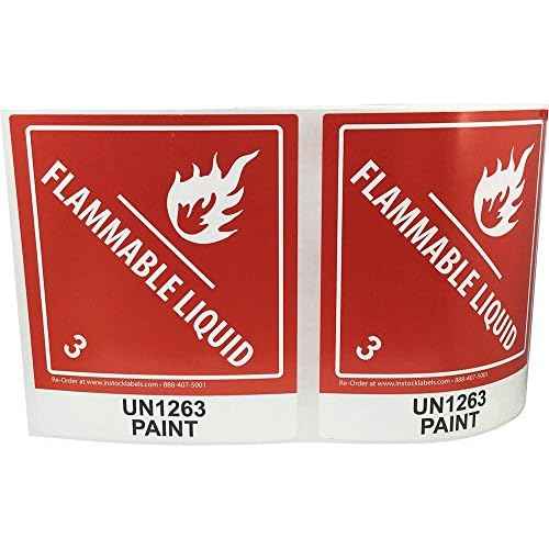 Hazard Class 3 D.O.T. UN1263 Paint Flammable Liquid Labels 4 x 4 3/4 Inch Square 500 Adhesive Labels