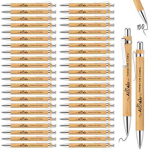 100 Pieces Bamboo Wedding Pens Bulk Ballpoint Black Ink Bridal Shower Pens for Wedding Bridal Shower Guest Book Game Gifts Proposal Bachelor Party Favors