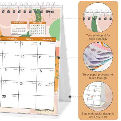 Small Desk Calendar 2026-2027, Koncci 18 Months Standing Flip Desk Calendar (January 2026-June 2027), 7" x 8.5" Desktop Planner with Stickers for Easy Organizing