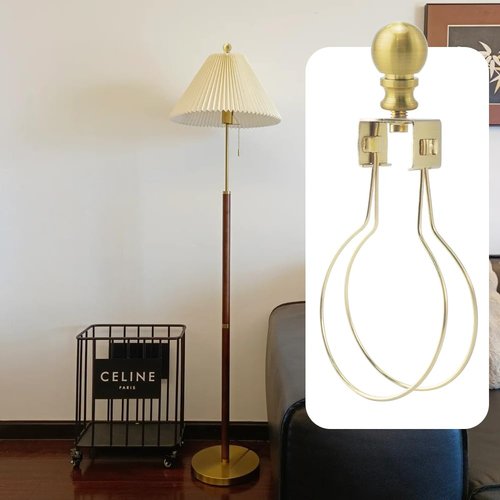 Asjeumt 2 Pieces Lamp Shade Light Bulb Clip Adapter Kit, Antique Brass Lampshade Holder with Round Top Finial, No Harp Required, Clip on Bulb, DIY Replacement Repair Table & Floor Light Metal Parts