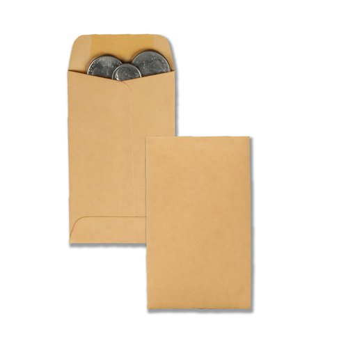 Quality Park, #7 Coin and Small Parts Envelopes, Gummed, Brown Kraft, 3.5x6.5, 500 per box (50762)