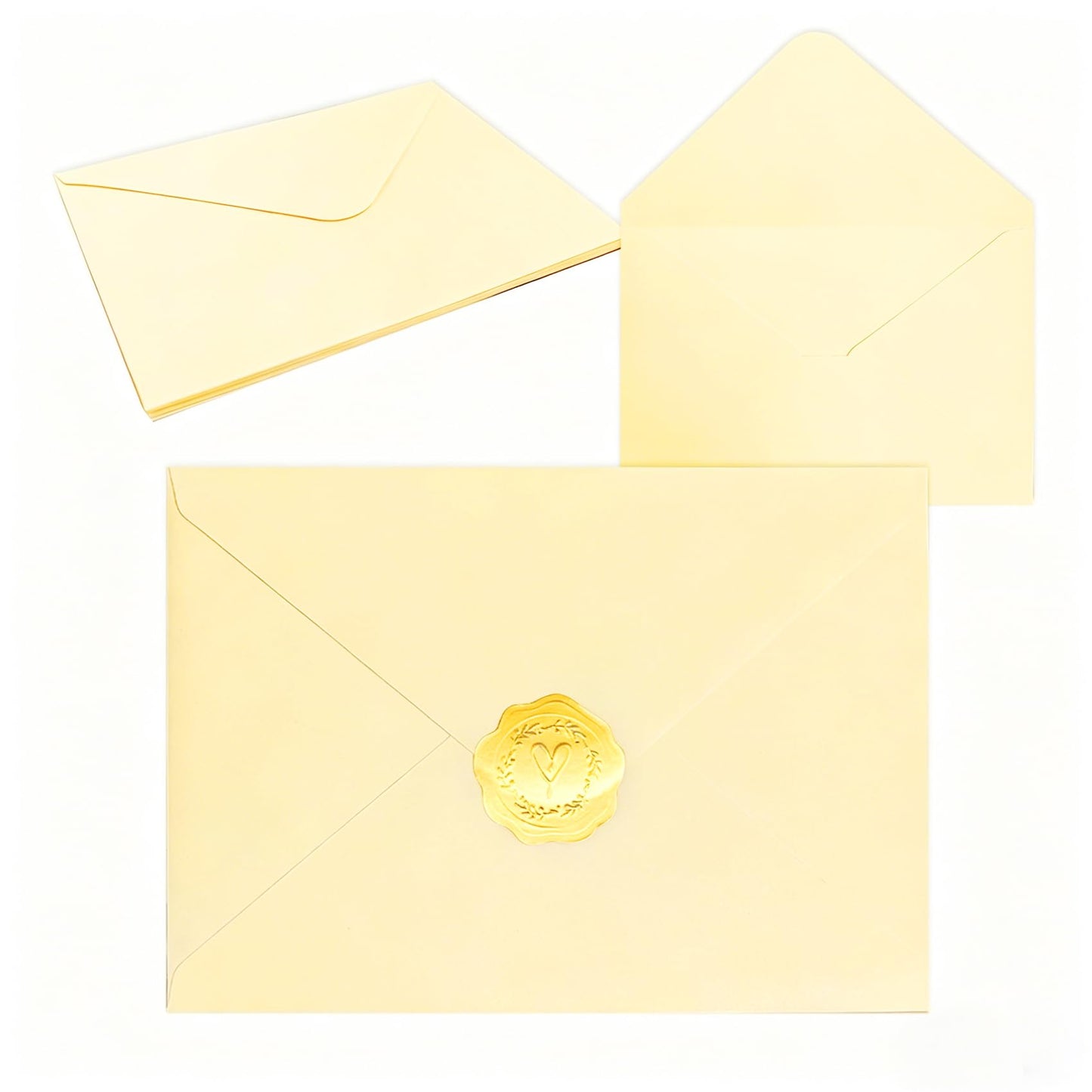 30 Pack 5x7 Inch Envelopes with Gold Seal Stickers, A7 Envelopes for Wedding Invitations, Greeting Card (30, Beige)