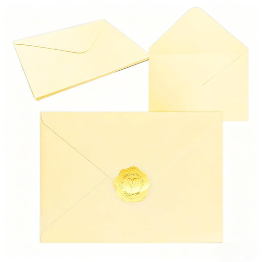 30 Pack 5x7 Inch Envelopes with Gold Seal Stickers, A7 Envelopes for Wedding Invitations, Greeting Card (30, Beige)
