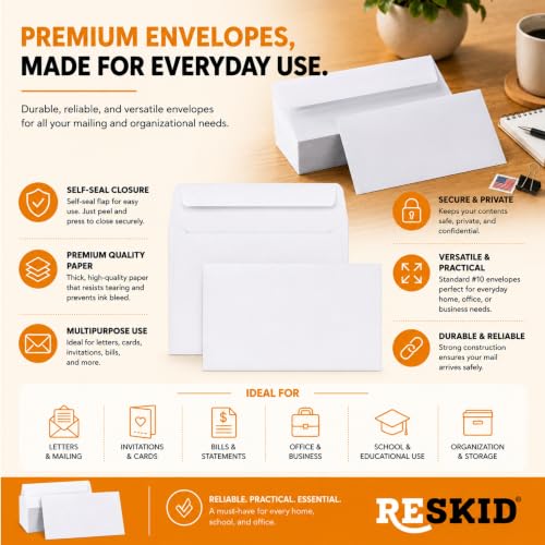 Reskid 6x9 Booklet Envelopes 500 Pack White Gummed Seal for Mailing & Storage