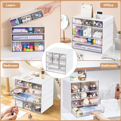 FODIENS White 9-Drawer Stackable Desk Organizer with 4 Tiers for Office & Craft Storage