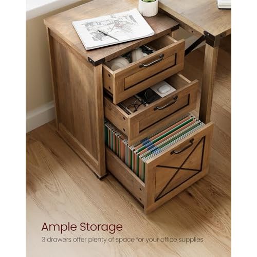 VASAGLE File Cabinet, Filing Cabinet with 3 Drawers, Printer Stand, Fit A4, Letter Size, Hanging File Folders, Modern Farmhouse Style, for Home Office, Honey Brown UOFC054T41