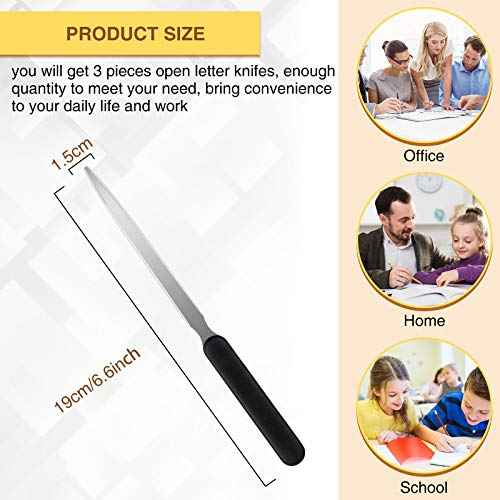 Zonon Office Letter Opener 3 Pcs Stainless Steel Knife Edge Blade Envelope Openers Lightweight Hand Letter Knives Mail Slitter Humanized Grip Handle Staple Removal Tool for Office
