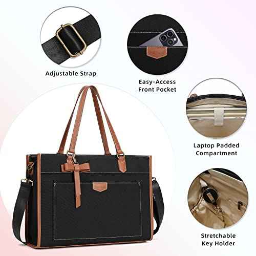 Keyli 3pcs Laptop Bag for Women,15.6 Inch Canvas Tote Bag Work Bags Large Business Computer Briefcase Shoulder Handbag Purse
