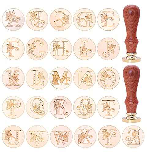 SWANGSA Initial Alphabet Wax Seal Stamp Kit, Vintage Butterfly 26 Letters A-Z Sealing Stamp with 2pcs Wooden Handles Gift Kit for Wedding Party Invitation, Gift Wrap, Christmas Card