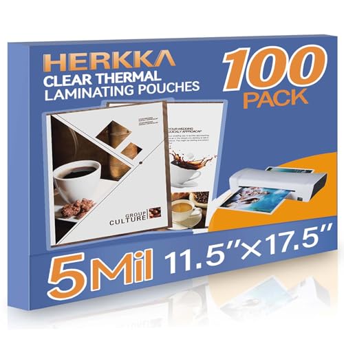 HERKKA 100 Pack Laminating Sheets 11 x 17 Inch, 5 Mil Clear Thermal Pouches