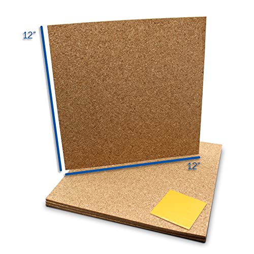 Flipside Products 12" x 12" x 5mm Natural Brown Cork Squares, Wall Tiles, Square Pinning Cork Board, Bulletin Board Mini Wall Board - 16 Pack