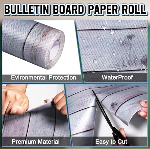Inkspire Beach Wood Fabric Bulletin Board Paper Roll 14.8FT x 47IN Reusable Waterproof & Erasable Classroom Backdrop