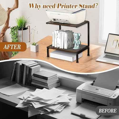 Printer Stand with Storage for Desk, 2 Tier Desktop Printer Stand-Multi-Purpose Desk Organizer, Large Wooden Printer Table for Folders,Books,for Fax Machine, Scanner,Home Office, 3D Printer