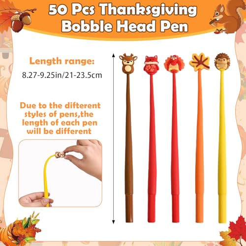 50 PCS Thanksgiving Stress Relief Bobblehead Pens Kawaii Maple Leaves Pumpkins Scarecrows Turkeys Shape Pens Fun Cute Pen for kids Fidget Pen for Classroom Prizes, School, Office Supplies