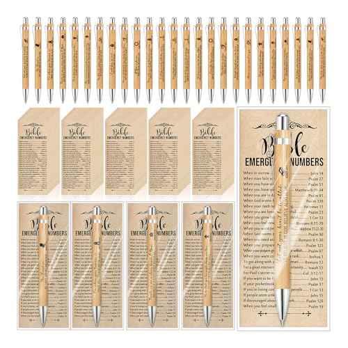 200 Sets Clergy Appreciation Day Gift Christian Religious Bookmarks Bible Verse Bamboo Pens 2'' x 6'' Emergency Numbers Scripture Bookmarks Bulk Religious Feast of The Assumption Favors
