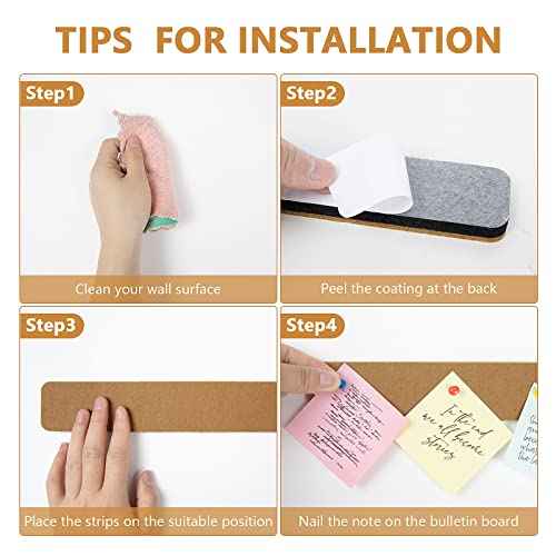 Felt Pin Board Bar Strips Bulletin Board for Bedrooms Offices Home Wall Decoration, Notice Board Self Adhesive Cork Board with 35 Push Pins for Paste Notes, Photos, Schedules
