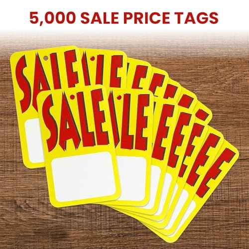 Perco Sale Price Tags Unstrung - Large Red, Yellow & White Retail Labels (5000 Tags)