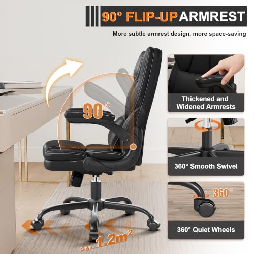 Executive Office Chair with Flip-Up Armrests and Lumbar Support