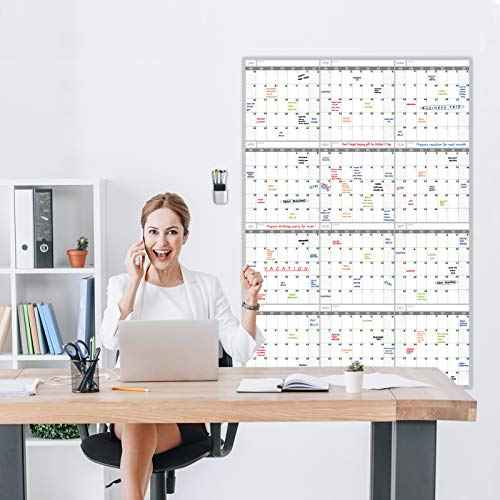 Large Dry Erase Wall Calendar - 52x36 Inches - Blank Undated Yearly Calendar - Whiteboard Premium Laminated Planner - Reusable Laminated Office Jumbo 12-Month Calendar (Vertical)