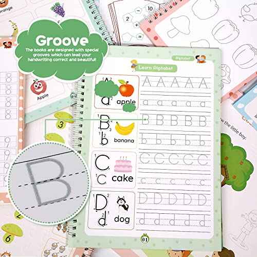 CosyCorner Magical Handwriting Workbooks Handwriting Practice Magic Copybook, Handwriting Aid Magic Pen Reusable Copybook Grooves Template Design for Children(4 Books, 10.2¡¿7.2 in)