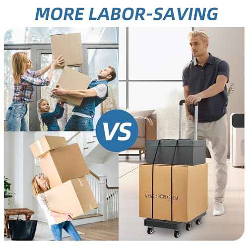 Folding Hand Truck, Foldable Cart for 500 lbs Heavy Luggage, Hand Truck Dolly, 6-Wheel Foldable Dolly with 2 Ropes, Ideal for Home, Office, and Travel Moving (Black)