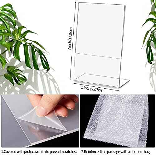 24 Pack Acrylic Sign Holder Slant Back Plastic Paper Display Stand Clear Table Top Sign Holders for Office Home Store Restaurant(5 x 7 Inch)