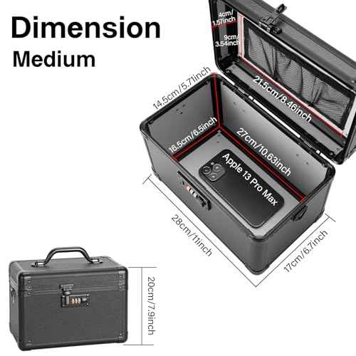 Large Lock Box - 11x6.7x7.9 Inch Lockable Security Storage Case with Combination Lock, Locking Medicine Box for Personal Items, Passports and Pills, Lockbox for Home Office, Black