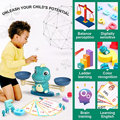 Kaodezhu Dinosaur Math Balance Toys - Montessori Educational Toy for 3-8 Year Old Kids, Green Basic Variant