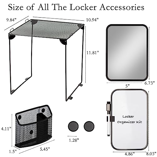 Svartur Black Locker Organizer Kit with Shelf, Mirror, Whiteboard & Pen Holder