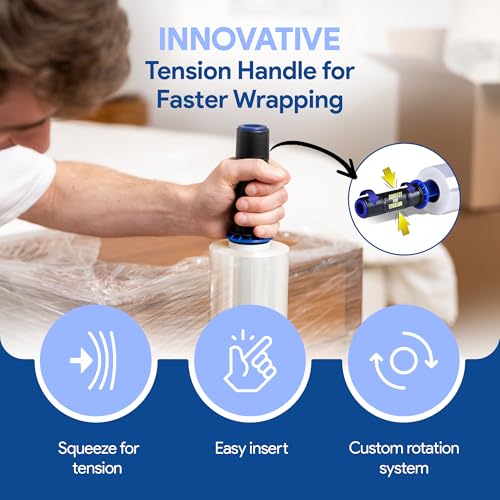 15'' Stretch Wrap with Extended Rotating Handles - 70 Gauge Plastic Film, 1 Pack
