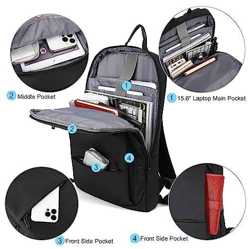 Business Slim Backpack for Men Women 15.6 inch Water Resistant Laptop Backpack with USB Charger Computer Notebooks Lightweight Small Backpacks For School/Travel/Business/Work/College Bag