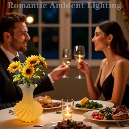 3D Printed Vase Shape Table Lamp - USB Bedside Decor, Warm Glow Night Light, One-Touch Control, Home Office Gift