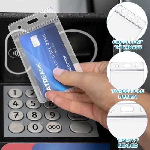 BESARME 30 Pack Vertical ID Badge Holders Clear Plastic Waterproof Card Holder Resealable for Office Worker Teacher