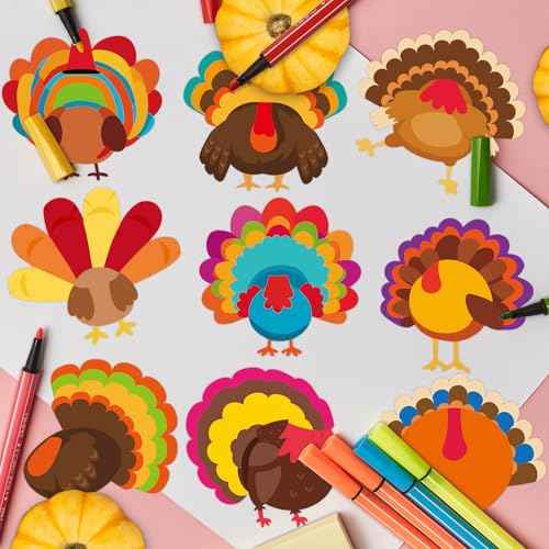 Fancy Land Turkey Cutouts for Bulletin Board Decorations Thanksgiving Cut-Out with Photo Spaces for Classroom DIY Crafts Fall Party Props Supplies 36Pcs