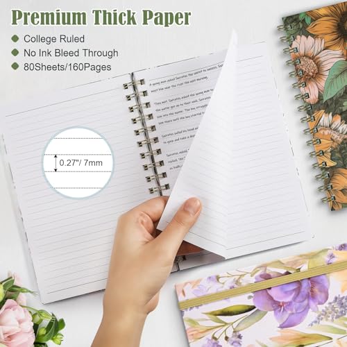 OMEYA Spiral Notebook, 4 Pack A5 Lined Journal for Women, Hardcover Spiral Journal with 2 Pockets, College Ruled Notebooks, Cute Notebook for Office, School Supplies, Gifts (160 Pages, 6.3" x 8.46")