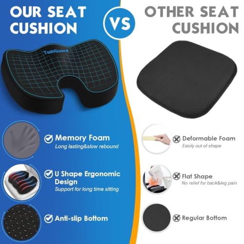 TushGuard Memory Foam Seat Cushion - Black, Large for Office Chair, Car