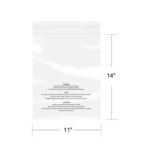 iMailer - 20 Pcs - 11" x 14" Clear Plastic Poly Bags with Suffocation Warning for Prints, Photos, Documents, Clothing, T-Shirt - Resealable Adhesive,Not Strong