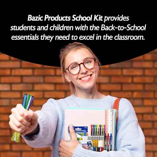 BAZIC Products Products School Kit 66 Pieces, School Supplies Bundle Pack for K-12 Grade Student, Pencil, Eraser, Highlighter, Dry Erase Marker, Glue, Correction, 1-Pack
