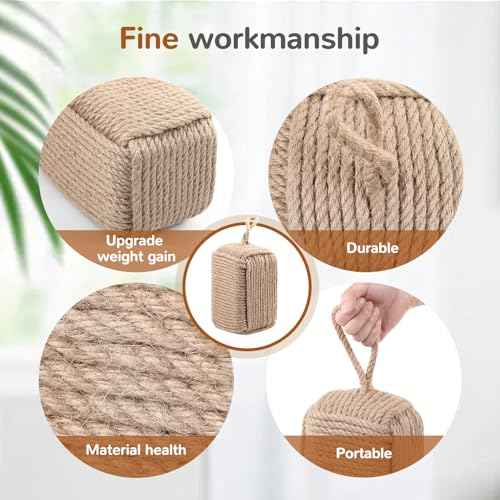 Rope Door Stop Decorative Door Stop with Handle 4.72 ''d x 11.8''h 8.8lb Square Heavy Weighted Stoppers for Outdoor Inside Bottom Home to Keep Open Light Brown